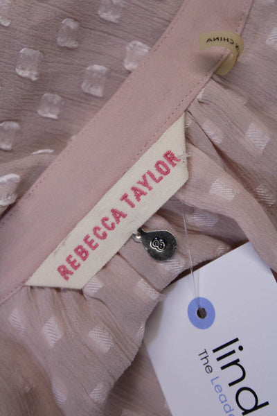 Rebecca Taylor Womens Textured Long Sleeve V-neck Dotted Blouse Pink Size 08