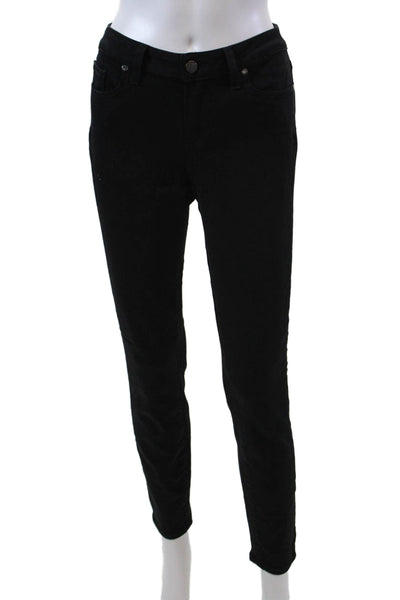 Paige Womens Cotton Zip Button Lined Dark Wash Denim Skinny Jeans Black Size EUR