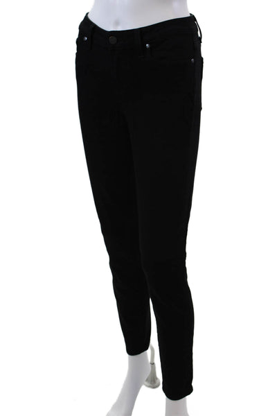 Paige Womens Cotton Zip Button Lined Dark Wash Denim Skinny Jeans Black Size EUR