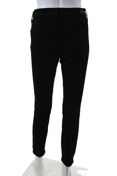Paige Womens Cotton Zip Button Lined Dark Wash Denim Skinny Jeans Black Size EUR