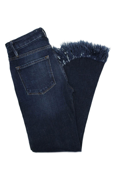 Frame Denim Womens Cotton Frayed Mid-Rise Cropped Bootcut Jeans Blue Size 23