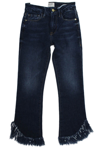 Frame Denim Womens Cotton Frayed Mid-Rise Cropped Bootcut Jeans Blue Size 23