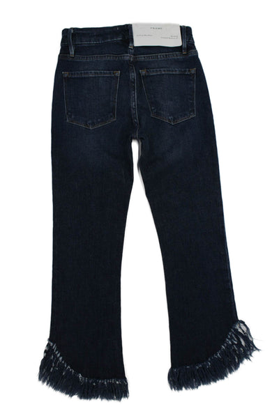 Frame Denim Womens Cotton Frayed Mid-Rise Cropped Bootcut Jeans Blue Size 23