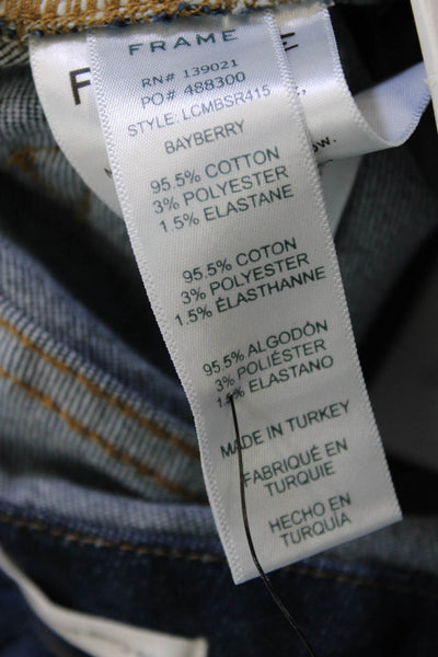 Frame Denim Womens Cotton Frayed Mid-Rise Cropped Bootcut Jeans Blue Size 23