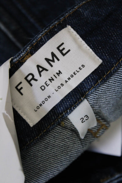 Frame Denim Womens Cotton Frayed Mid-Rise Cropped Bootcut Jeans Blue Size 23