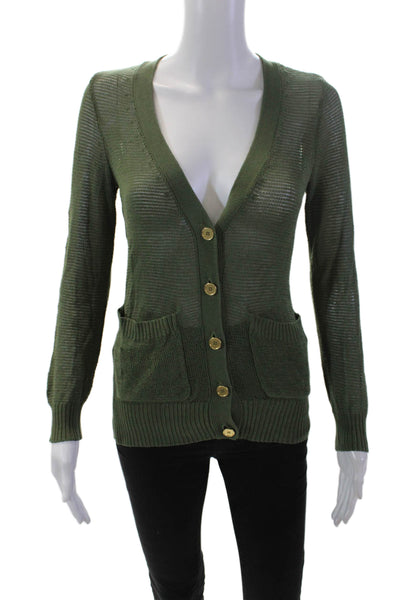 Wallace Womens Button Front Open Knit V Neck Cardigan Sweater Green Size XS
