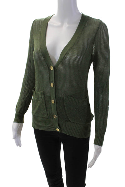 Wallace Womens Button Front Open Knit V Neck Cardigan Sweater Green Size XS