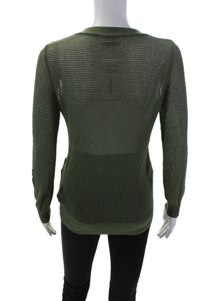Wallace Womens Button Front Open Knit V Neck Cardigan Sweater Green Size XS