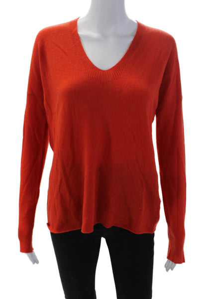 Vince Womens Long Sleeve V Neck Boxy Sweater Orange Wool Size Extra Small