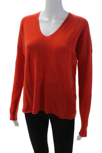 Vince Womens Long Sleeve V Neck Boxy Sweater Orange Wool Size Extra Small