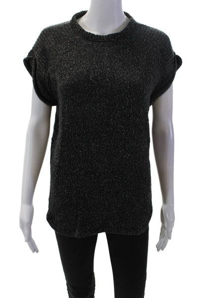 Isabel Marant Etoile Womens Short Sleeve Crew Neck Knit Top Gray Cotton Size XS