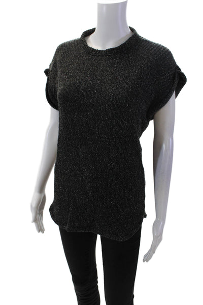Isabel Marant Etoile Womens Short Sleeve Crew Neck Knit Top Gray Cotton Size XS