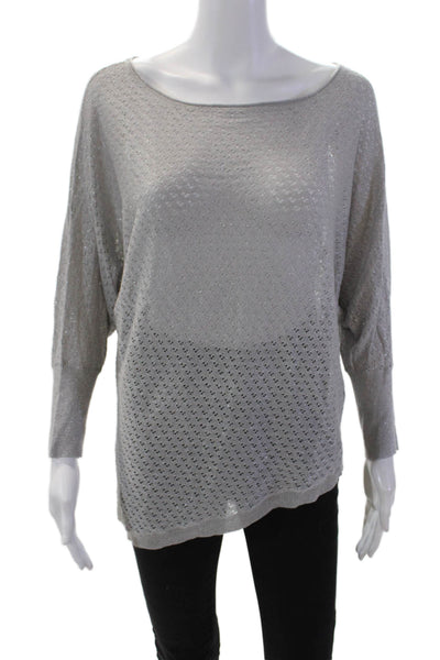 Alice + Olivia Womens 3/4 Sleeve Scoop Neck Open Knit Sweater Gray Size XS