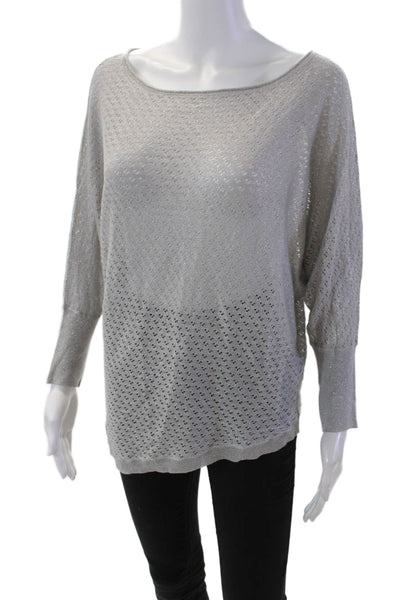 Alice + Olivia Womens 3/4 Sleeve Scoop Neck Open Knit Sweater Gray Size XS