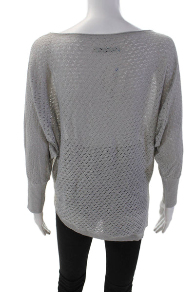 Alice + Olivia Womens 3/4 Sleeve Scoop Neck Open Knit Sweater Gray Size XS