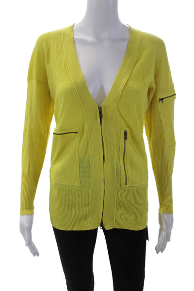 Plenty by Tracy Reese Womens Front Zip V Neck Cardigan Sweater Yellow Size Small