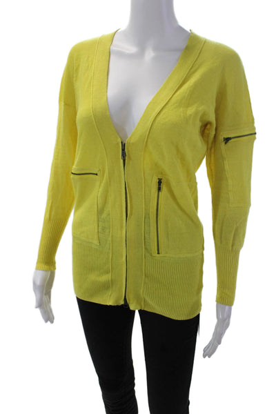 Plenty by Tracy Reese Womens Front Zip V Neck Cardigan Sweater Yellow Size Small