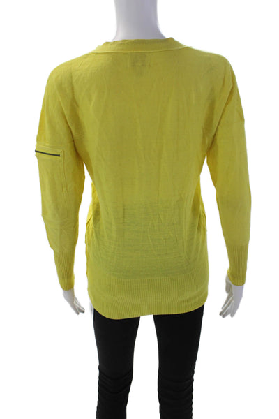 Plenty by Tracy Reese Womens Front Zip V Neck Cardigan Sweater Yellow Size Small