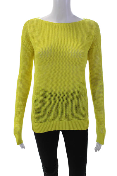 Wallace Womens Long Sleeve Open Knit Scoop Neck Sweater Yellow Cotton Size XS