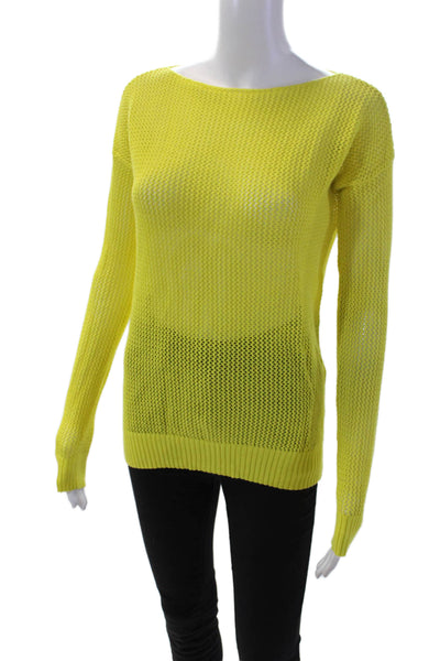 Wallace Womens Long Sleeve Open Knit Scoop Neck Sweater Yellow Cotton Size XS