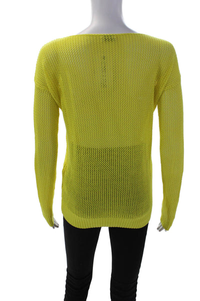 Wallace Womens Long Sleeve Open Knit Scoop Neck Sweater Yellow Cotton Size XS