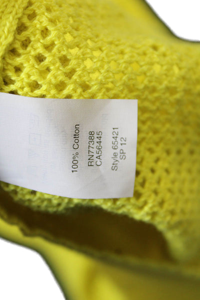 Wallace Womens Long Sleeve Open Knit Scoop Neck Sweater Yellow Cotton Size XS