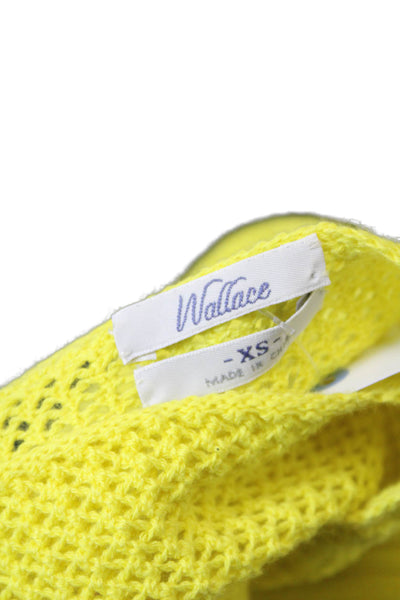Wallace Womens Long Sleeve Open Knit Scoop Neck Sweater Yellow Cotton Size XS