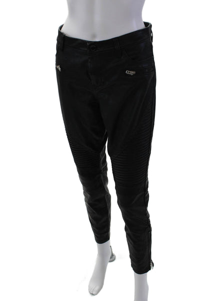 BLANKNYC Womens Mid Rise Faux Leather Zipper Ankle Pants Black Size 30