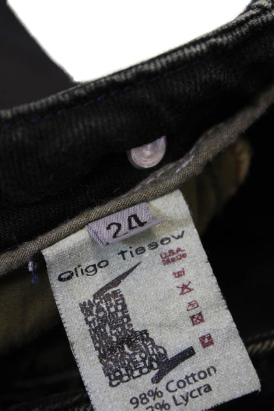 Oligo Tissew Womens Zipper Fly Mid Rise Straight Leg Jeans Green Denim Size 24