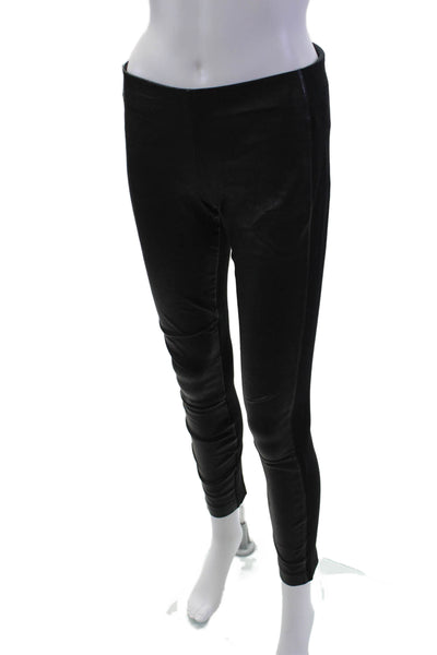 J Crew Womens Back Zip Mid Rise Leather Trim Knit Ankle Leggings Black Size 2