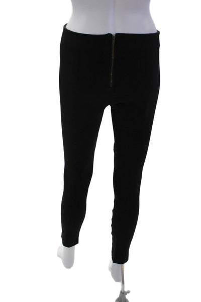 J Crew Womens Back Zip Mid Rise Leather Trim Knit Ankle Leggings Black Size 2