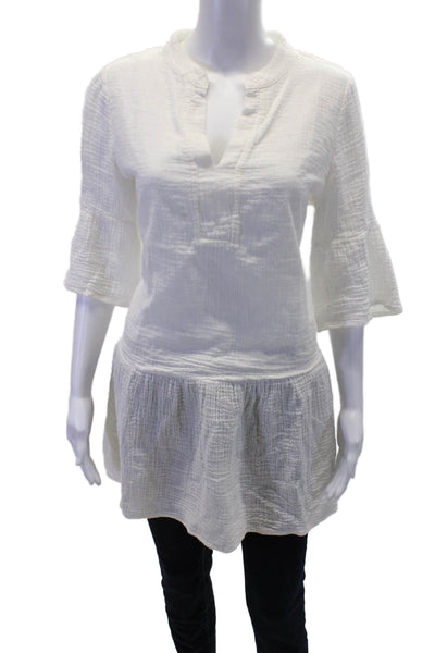 Monrow Womens Cotton Long Sleeve V-neck Neck Lined Top White Size M