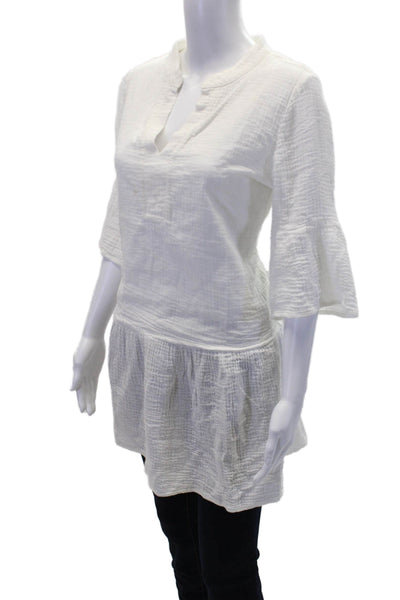 Monrow Womens Cotton Long Sleeve V-neck Neck Lined Top White Size M