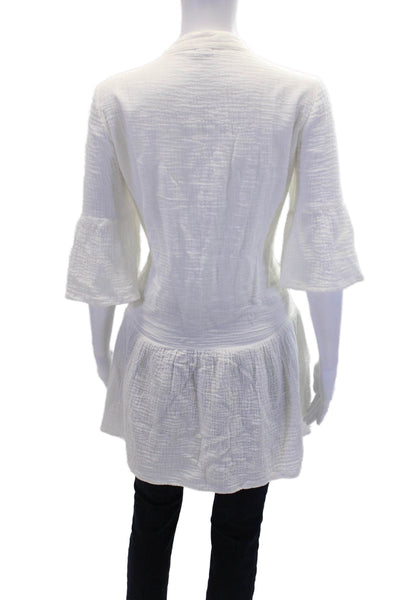 Monrow Womens Cotton Long Sleeve V-neck Neck Lined Top White Size M