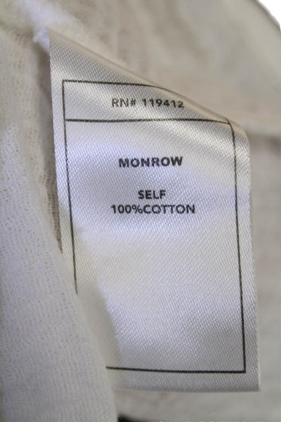 Monrow Womens Cotton Long Sleeve V-neck Neck Lined Top White Size M