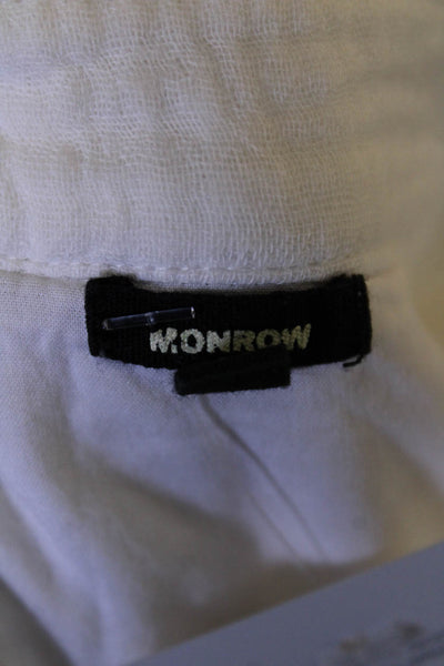Monrow Womens Cotton Long Sleeve V-neck Neck Lined Top White Size M