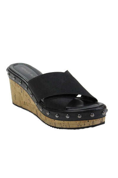 Donald J Pliner Womens Studded Detail Slip On Cork Wedge Heels Black Size 9