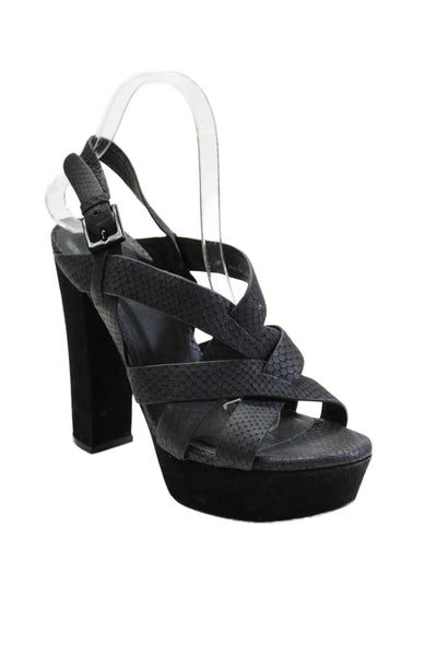 Joie Womens Leather Woven Detail Platform Ultra High Heels Solid Black Size 8
