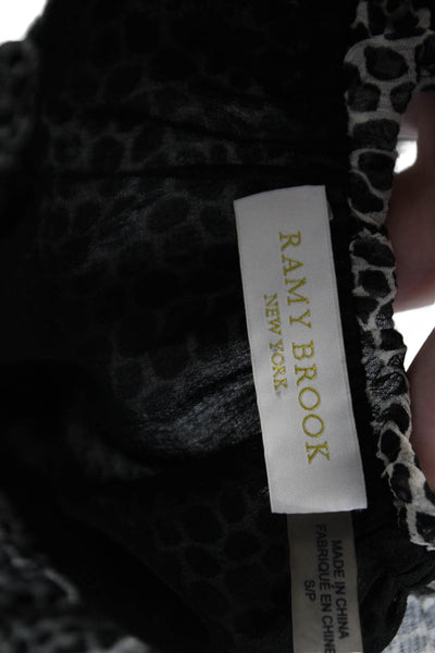 Ramy Brook Womens Silk Animal Print Key Hole Neck Blouse White Black Size Small