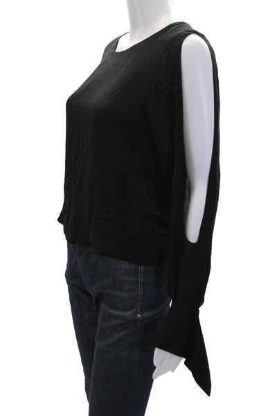 Ramy Brook Womens Silk Open Long Sleeves Crew Neck Blouse Black Size Small