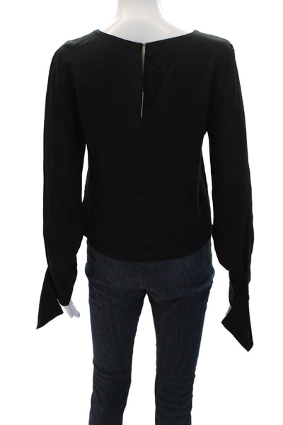 Ramy Brook Womens Silk Open Long Sleeves Crew Neck Blouse Black Size Small