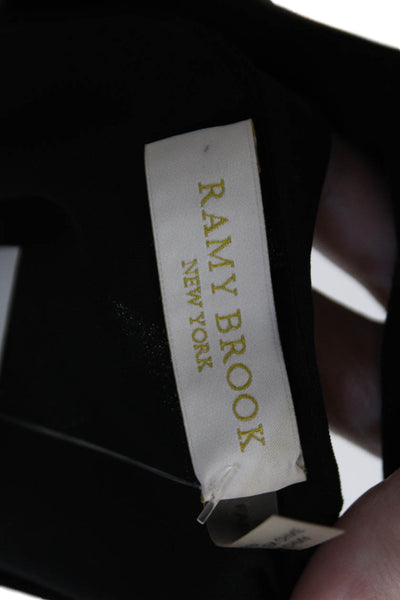 Ramy Brook Womens Silk Open Long Sleeves Crew Neck Blouse Black Size Small