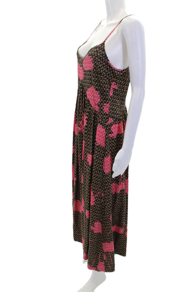 The Odells Womens Spaghetti Strap V Neck Geometric Midi Dress Black Brown XS