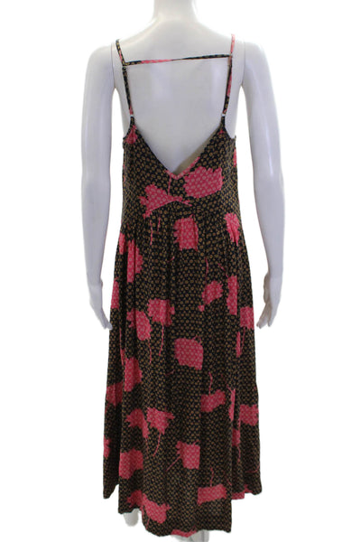 The Odells Womens Spaghetti Strap V Neck Geometric Midi Dress Black Brown XS