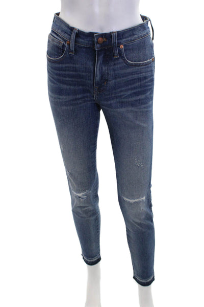 Madewell Womens Zipper Fly High Rise Distressed Skinny Jeans Blue Denim Size 26