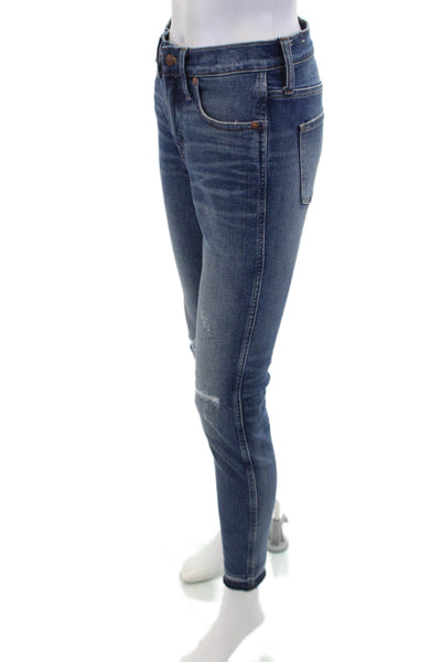 Madewell Womens Zipper Fly High Rise Distressed Skinny Jeans Blue Denim Size 26