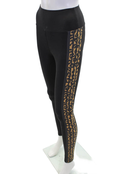 Beach Riot Womens High Rise Cheetah Printed Trim Ankle Leggings Black Size Small