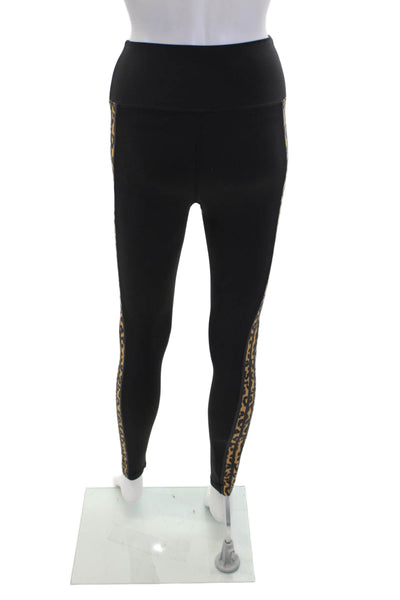 Beach Riot Womens High Rise Cheetah Printed Trim Ankle Leggings Black Size Small