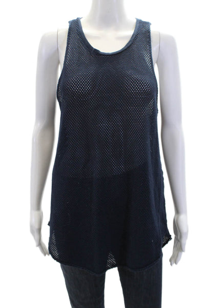 Electric & Rose Womens Scoop Neck Open Knit Tank Top Navy Cotton Size Small