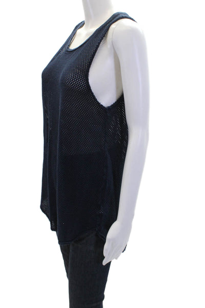 Electric & Rose Womens Scoop Neck Open Knit Tank Top Navy Cotton Size Small